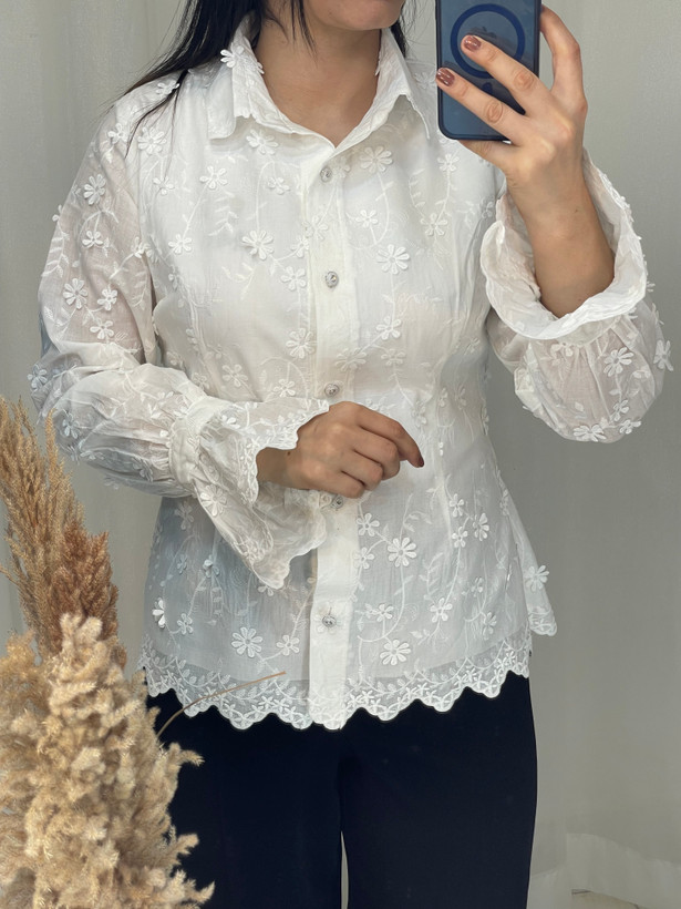 شومیز سفید پرنسس لنا مزون